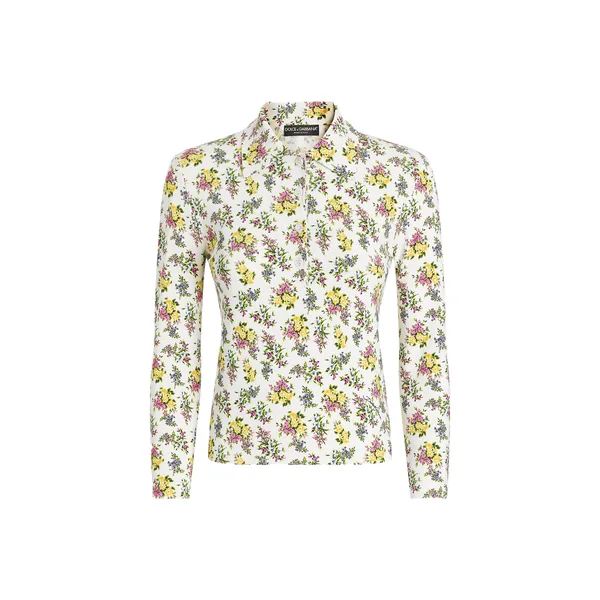Dolce & Gabbana Small floral-print viscose polo shirt