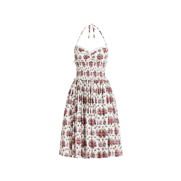 Small flower bouquet-print poplin dress