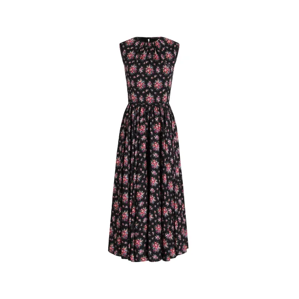 Small flower bouquets-print charmeuse dress