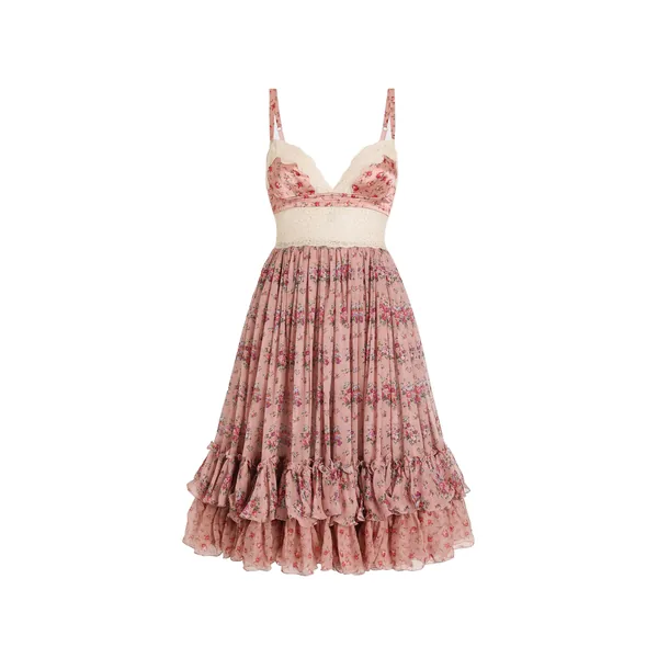 Small flower bouquets-print chiffon dress