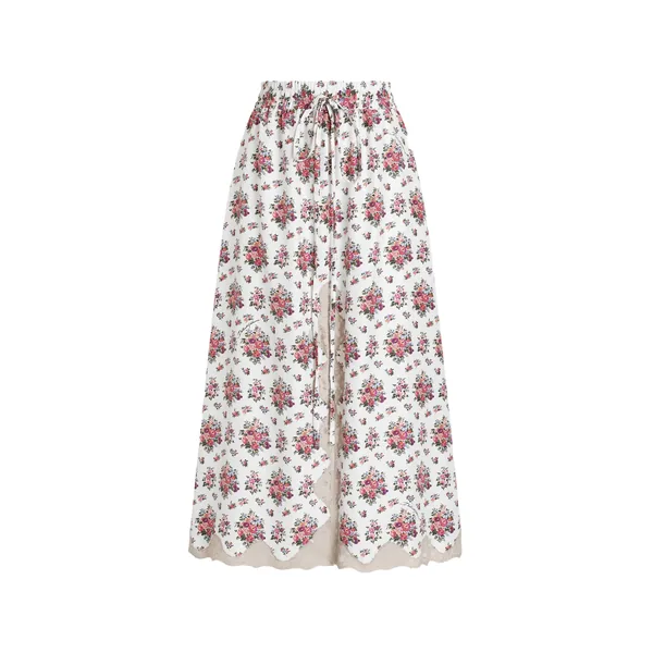 Small flower bouquets-print midi skirt