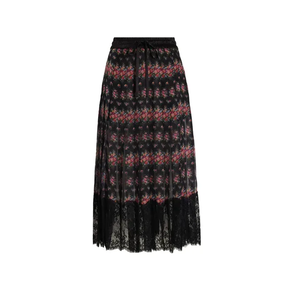 Small flower bouquets-print pleated chiffon skirt