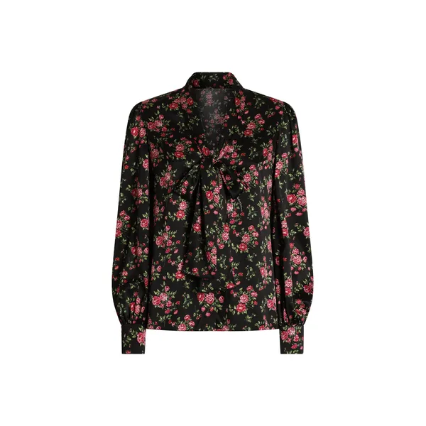 Small rose bouquet-print satin shirt