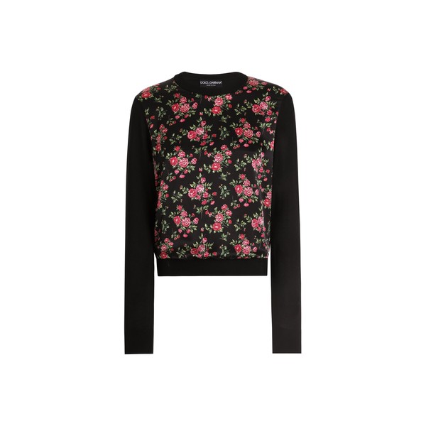 Dolce & Gabbana Small rose bouquets-print silk and satin pullover Knit