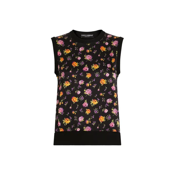 Dolce & Gabbana Small rose bouquets-print silk tank top