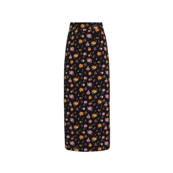 Small rose bouquets-print straight charmeuse skirt