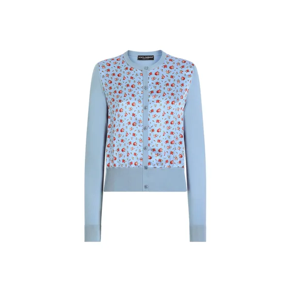 Small rose-print satin cardigan