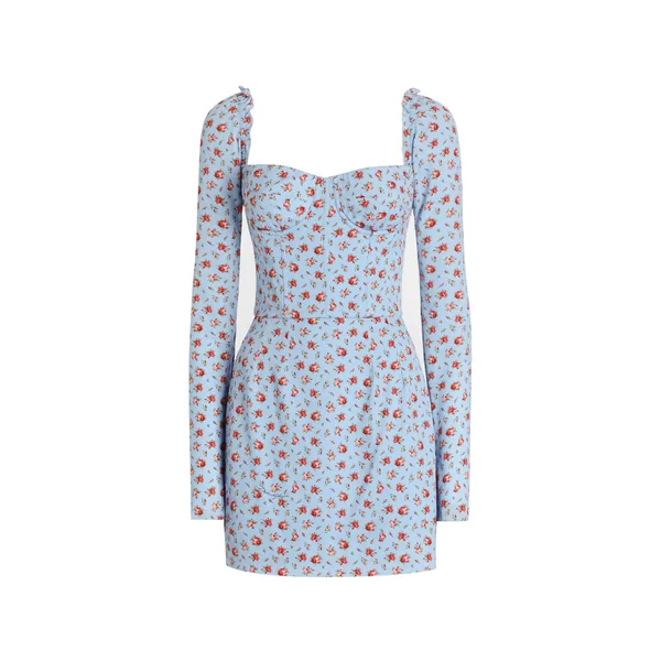 Small rose-print short charmeuse dress
