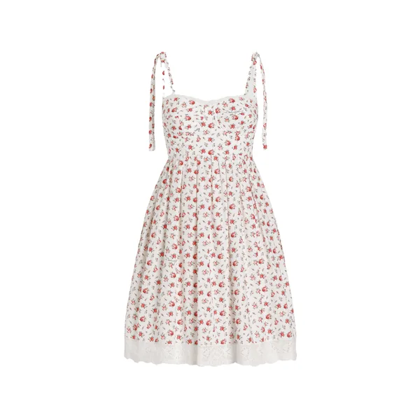 Small rose-print short poplin dress