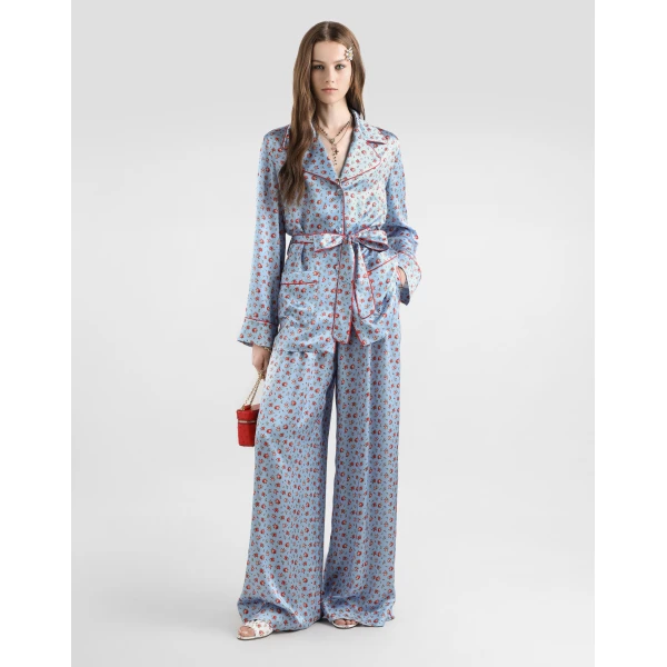 Dolce & Gabbana Small rose-print wide silk trousers, view 2
