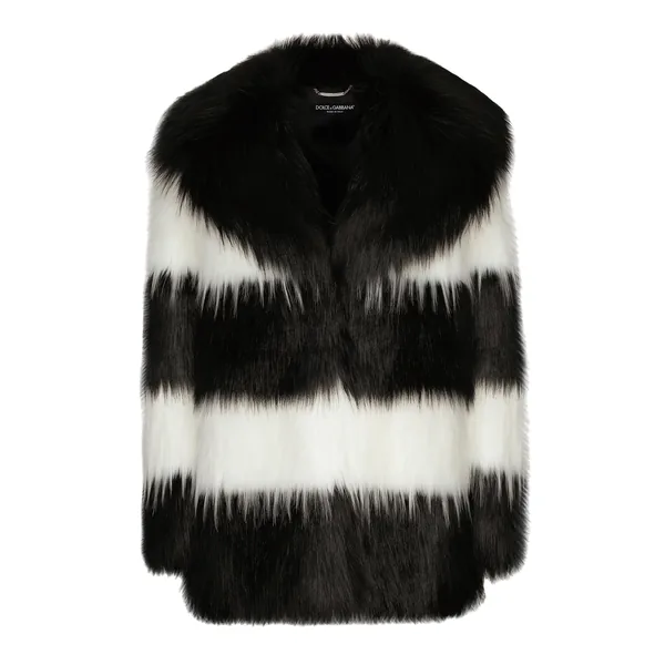 Striped faux fur coat