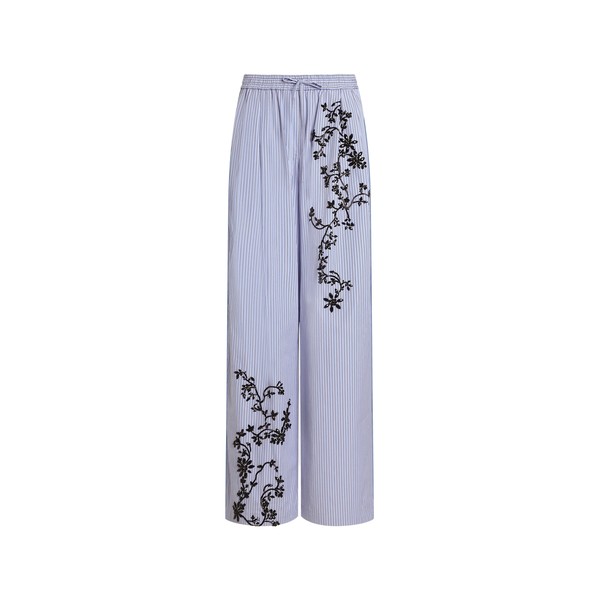 Dolce & Gabbana Striped poplin trousers with flowers embroidery