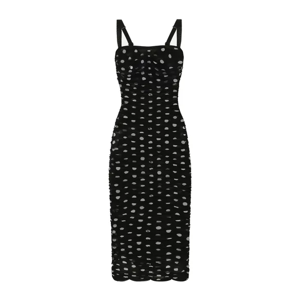 Dolce & Gabbana Tulle calf-length sheath dress with draping and polka-dot print