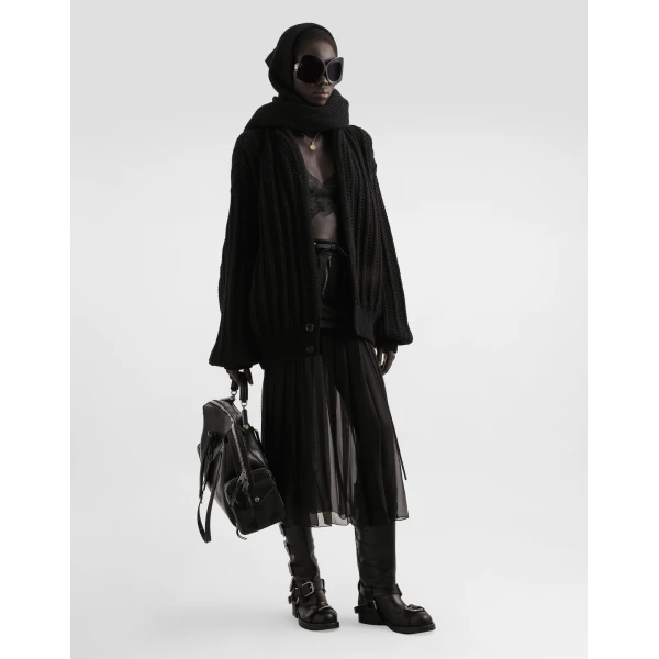 Dolce & Gabbana Twill midi skirt with chiffon, view 2
