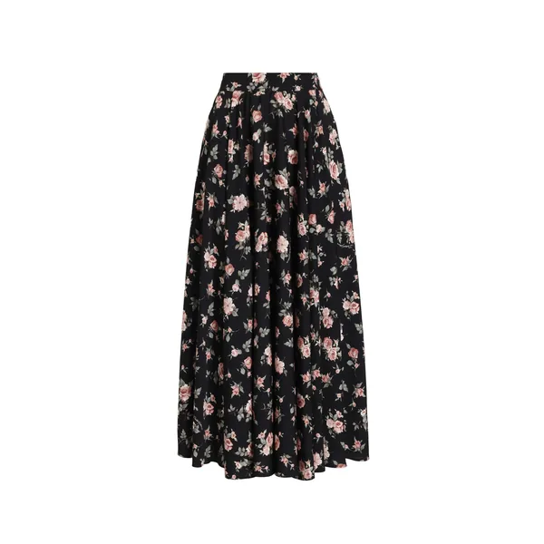 Vintage roses-print charmeuse circle skirt