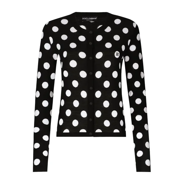 Dolce & Gabbana Wool and silk cardigan with polka-dot inlay