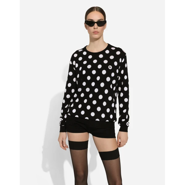 Dolce & Gabbana Wool and silk sweater with polka-dot inlay, view 4