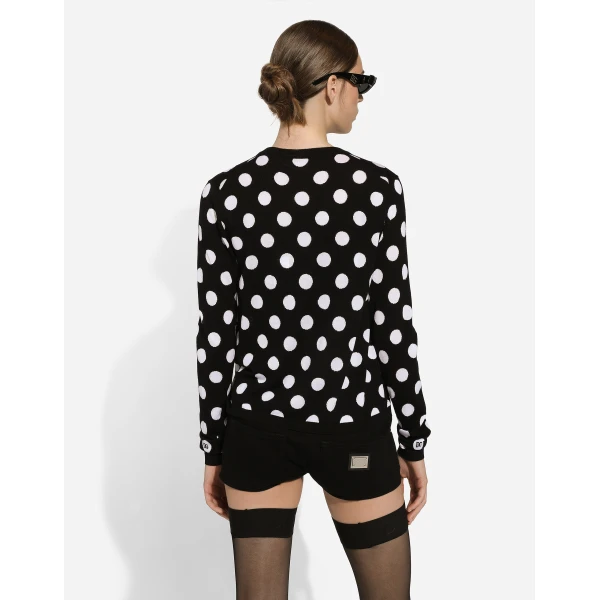 Dolce & Gabbana Wool and silk sweater with polka-dot inlay, view 5
