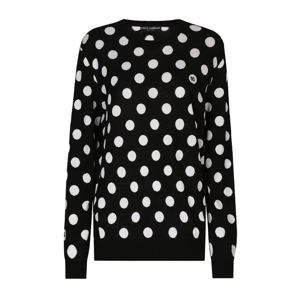Dolce & Gabbana Wool and silk sweater with polka-dot inlay