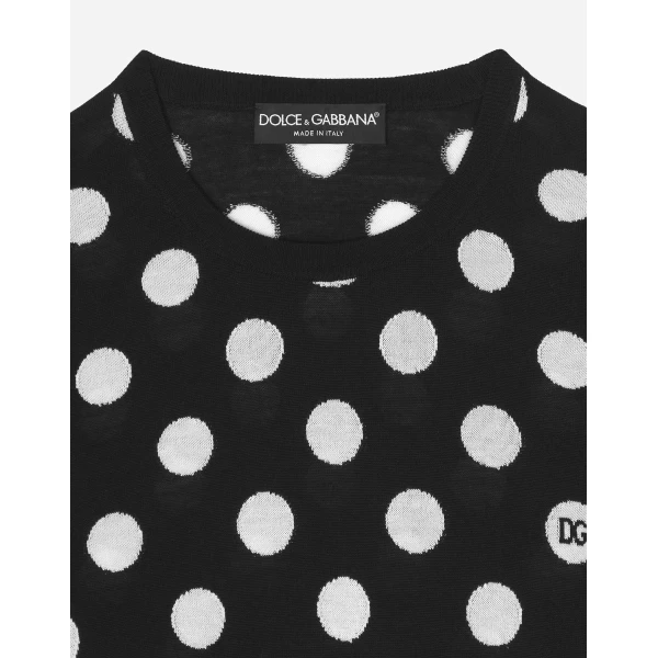 Dolce & Gabbana Wool and silk tank top with polka-dot inlay, view 3