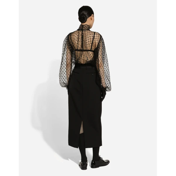 Dolce & Gabbana Wool gabardine calf-length tuxedo pencil skirt, view 4