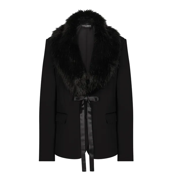 Wool jacket with faux fur collar