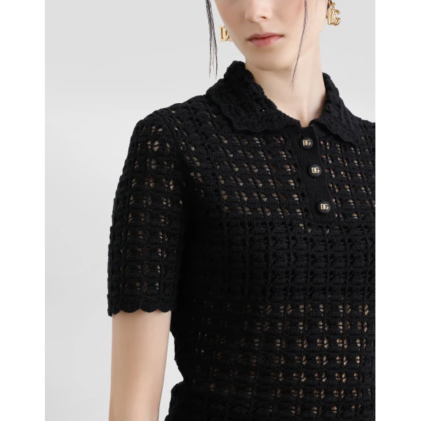 Dolce & Gabbana Wool lace-stitch polo-shirt Top, view 5