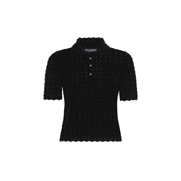 Dolce & Gabbana Wool lace-stitch polo-shirt Top