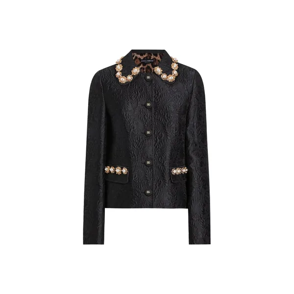 peony-motif brocade jacket