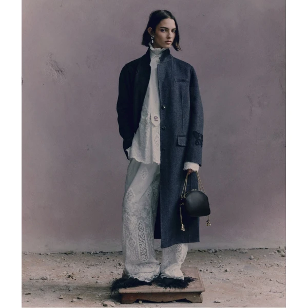 Erdem Embroidered Double Face Wool Tailored Coat, view 3