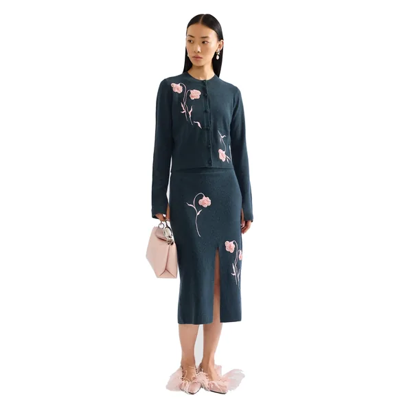 Erdem Embroidered Fitted Cardigan, view 3