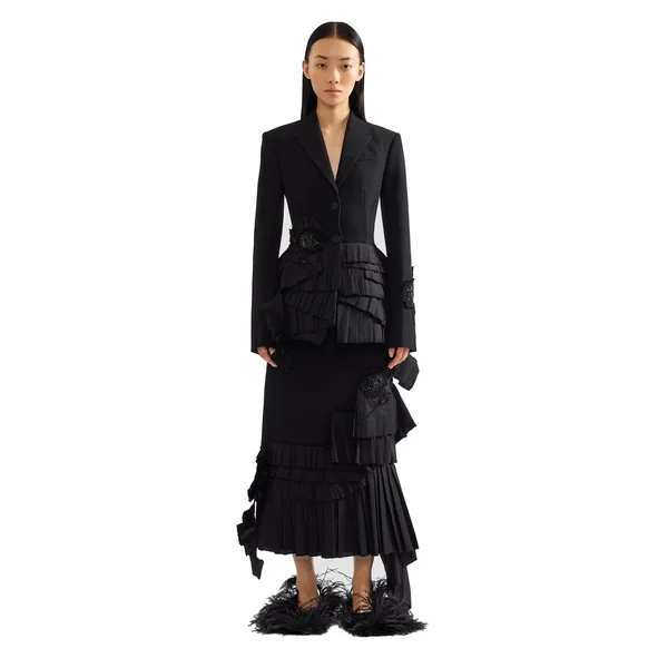 Erdem Embroidered Grain De Poudre Fitted Blazer, view 4