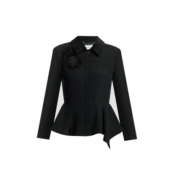 Erdem Embroidered Grain De Poudre Peplum Jacket