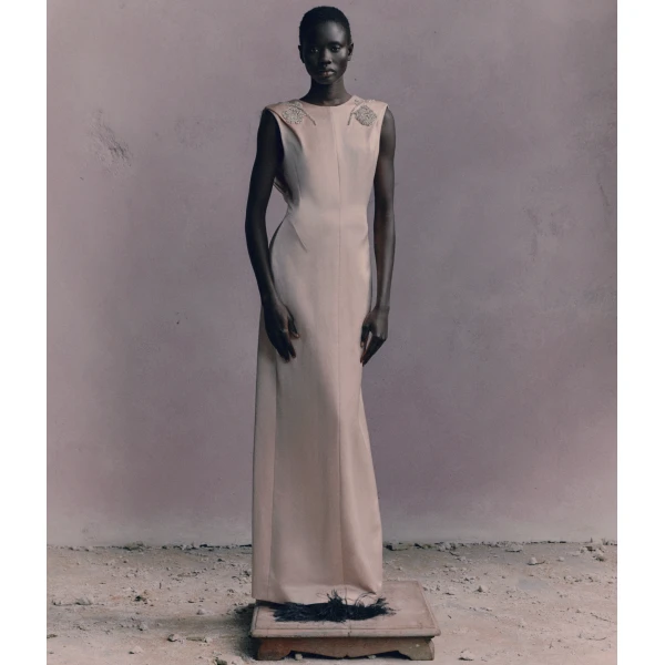 Erdem Embroidered Heavy Satin Sleeveless Draped Gown, view 2