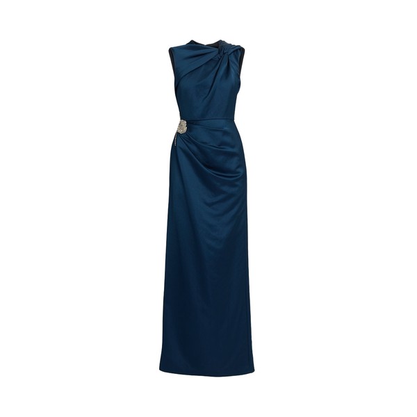 Erdem Embroidered Heavy Satin Sleeveless Pencil Gown