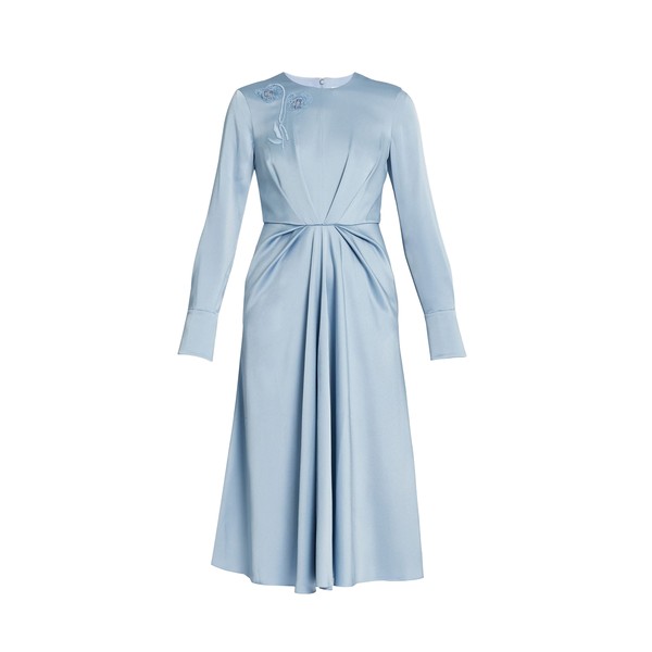Erdem Embroidered Long Sleeve Draped Midi Dress
