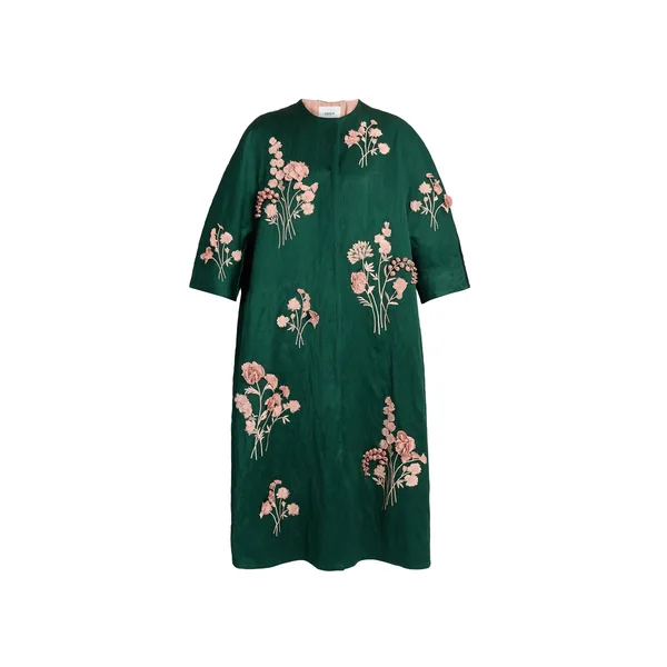 Erdem Embroidered Textured Satin Coat