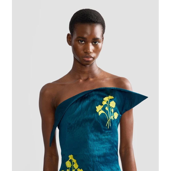 Erdem Embroidered Textured Satin Midi Pencil Dress - Dresses - British Romantic Luxury at Coveti