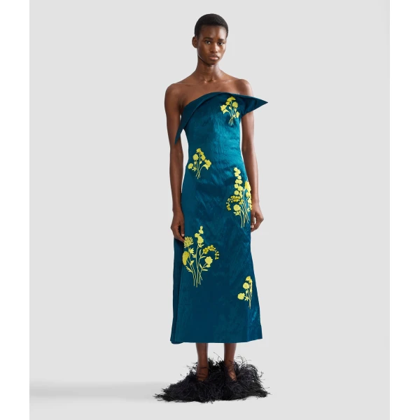 Erdem Embroidered Textured Satin Midi Pencil Dress - Dresses - British Romantic Luxury at Coveti