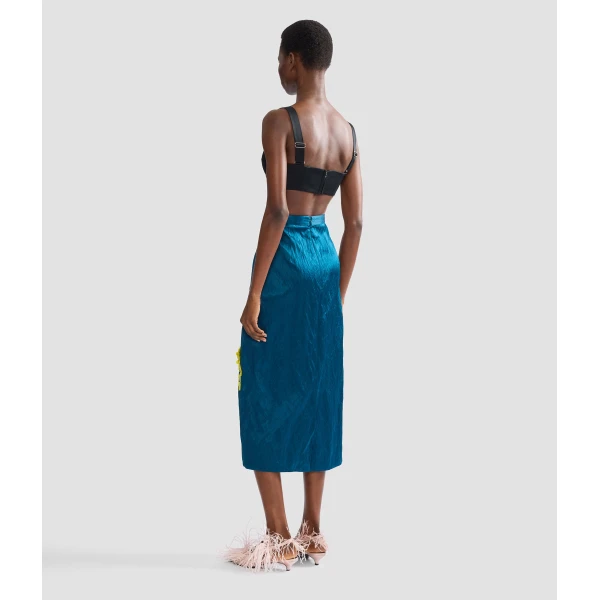 Erdem Embroidered Textured Satin Midi Pencil Skirt - Skirts - British Romantic Luxury at Coveti