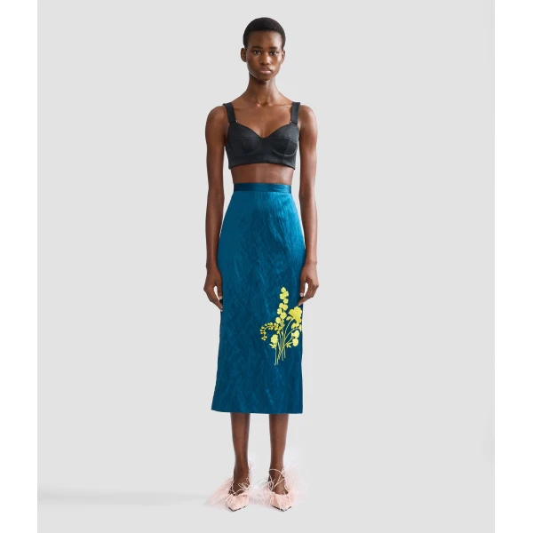 Erdem Embroidered Textured Satin Midi Pencil Skirt - Skirts - British Romantic Luxury at Coveti
