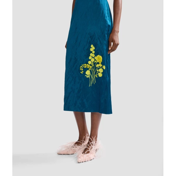 Erdem Embroidered Textured Satin Midi Pencil Skirt - Skirts - British Romantic Luxury at Coveti