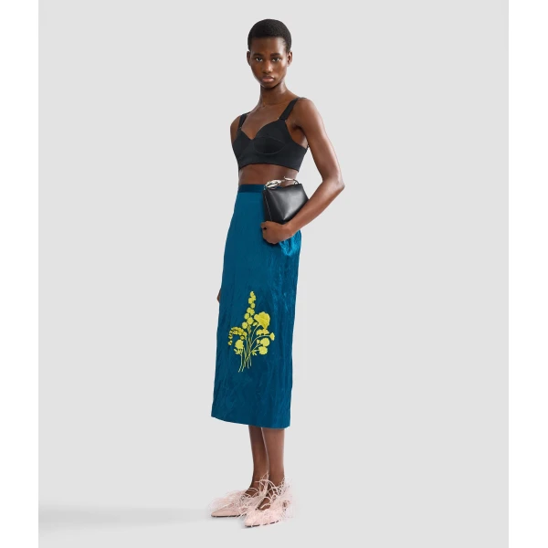 Erdem Embroidered Textured Satin Midi Pencil Skirt - Skirts - British Romantic Luxury at Coveti
