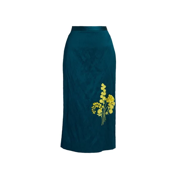 Erdem Embroidered Textured Satin Midi Pencil Skirt - Skirts - British Romantic Luxury at Coveti