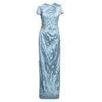 Erdem Embroidered Textured Satin Short Sleeve Draped Gown