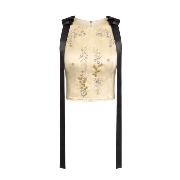 Erdem Embroidered Textured Satin Sleeveless Top