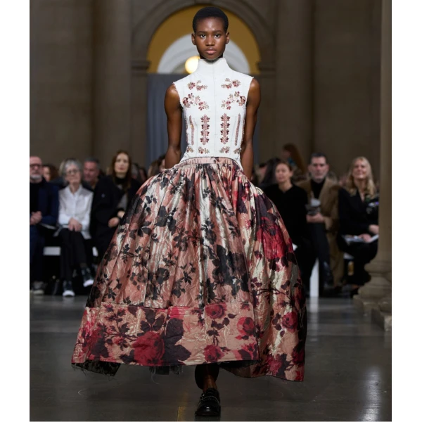 Erdem Embroidered Textured Satin Strapless Midi Dress, view 3