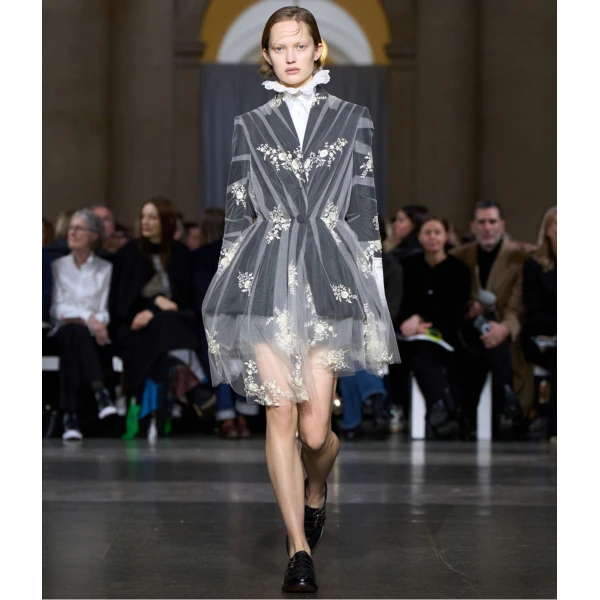 Erdem Embroidered Tulle Single Breasted Fitted Blazer, view 3