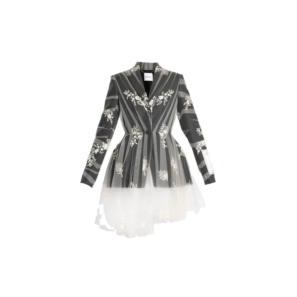 Erdem Embroidered Tulle Single Breasted Fitted Blazer