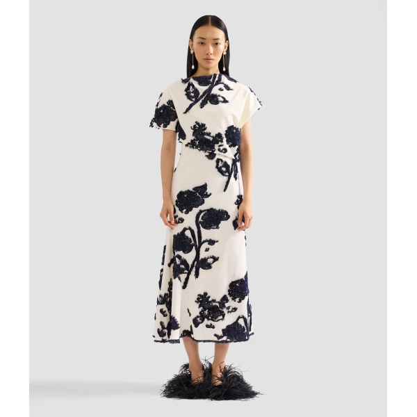Erdem Fil Coupe Poplin Short Sleeve Midi Dress - Dresses - British Romantic Luxury at Coveti